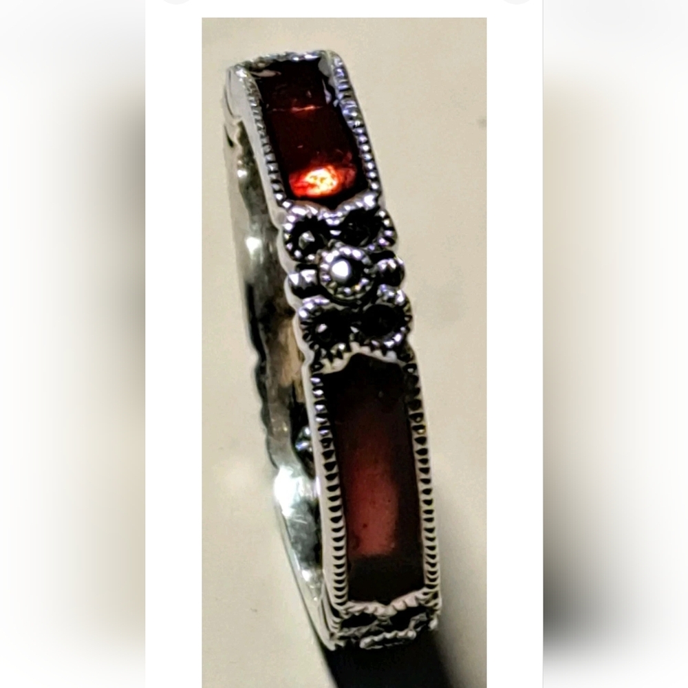 Judith Jack Ring -Sterling - Red Enamel-  Marcasite Stacking Band  - SZ 7